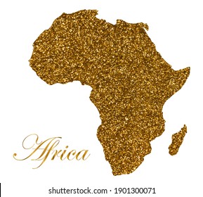 Map of Africa. Silhouette with golden glitter texture