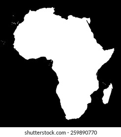 Map of Africa. White silhouette of continent on black background