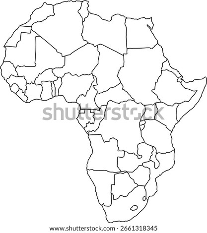 Map of the African continent with visible country boundaries, no color fill or labels	