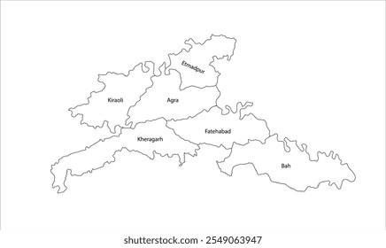 Mapa de Agar Block, Distrito de Agra, Estado de Uttar Pradesh, República de la India, Gobierno de Uttar Pradesh, territorio indio, India oriental, política, aldea, turismo