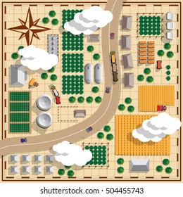 Map of Agriculture. View from above. Vector illustration. 