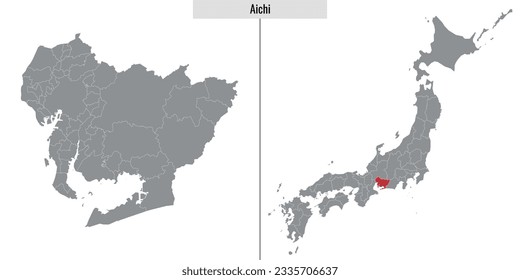 map of Aichi prefecture of Japan and location on Japanese map