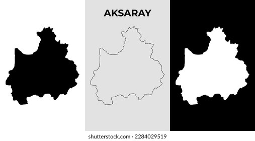 Mapa de Aksaray, región de Turquía bosquejo silueta de ilustración vectorial, Diseño de mapas rellenos y esquemáticos