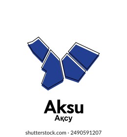 Mapa de la ciudad de Aksu. Mapa de Vector del Country de Kazajistán. Plantilla de diseño de Ilustración vectorial