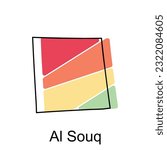 map of Al Souq, flat vector with high details. Qatar administrative map with international border design template