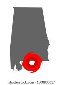 Map of Alabama and hurricane symbol
