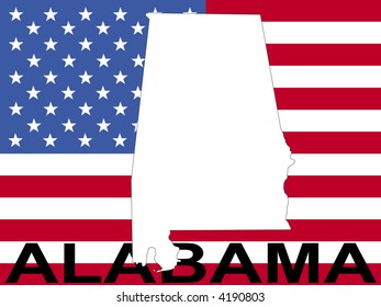 map of Alabama on American flag illustration
