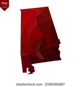 Map of Alabama - Red Geometric Rumpled Triangular , Polygonal Design. Vector illustration eps 10.