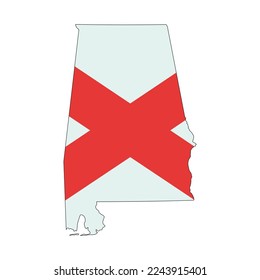 Karte des Alabama-Staates mit seiner offiziellen Flagge einzeln auf weißem Hintergrund. Vektorgrafik