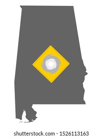 Map of Alabama and traffic sign hurricane warning