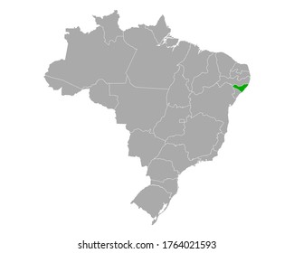 Map of Alagoas in Brazil on white