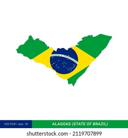 Mapa de Alagoas - Estado de Brasil con la plantilla de diseño de la ilustración del vector de bandera de Brasil