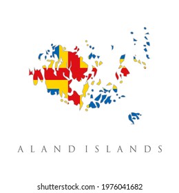 Map of Aland Islands. Scandinavian flag with a cross. Yellow blue red national symbol. Vector Illustration of the Flag Map of Finish Autonomous Region of Aland Islands