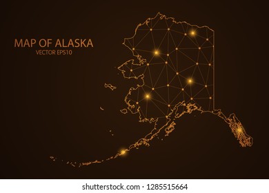 Map of Alaska - Abstract mash line and point scales on dark background. 3D mesh polygonal network connections.Vector illustration eps 10. 