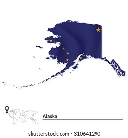 Mapa de Alaska con bandera - ilustración vectorial