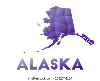 Map of Alaska. Low poly illustration of the US state. Purple geometric design. Polygonal vector illustration.
