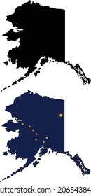Map of Alaska on white background. Alaska map with the flag inside. flat style.