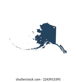 Map of the Alaska state with its official flag isolated on white background. Vector illustration