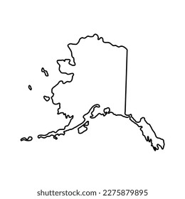 Map of Alaska is a state of United States. Editable stroke. Vector illustration.