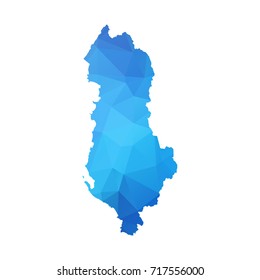 Map of Albania - Blue Geometric Rumpled Triangular , Polygonal Design For Your . Vector illustration eps 10.
