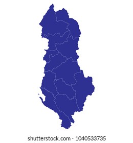 Map of Albania. Blue map of Albania white background vector.