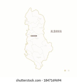 Map of Albania with border, cities and capital Tirana. Each city has separately for your design. Vector Illustration
