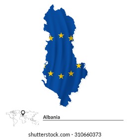 Map of Albania with European Union flag - vector illustration