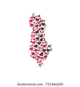 map of albania filled with hearts of different sizes and colors
