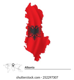 Map of Albania with flag - vector illustration