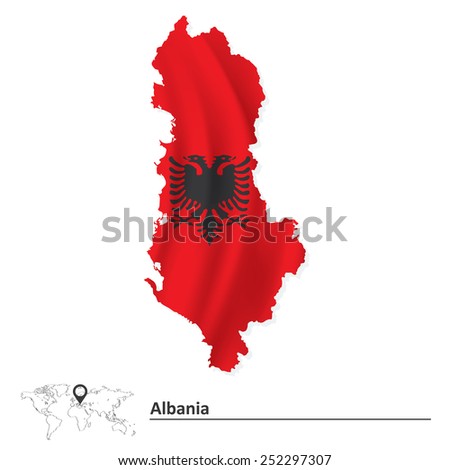 Map of Albania with flag - vector illustration