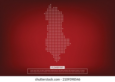 Map of  Albania with flower dotted. Vector map Albania composition of floral items on burgundy background. Vector illustration