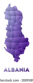 Map of Albania. Low poly illustration of the country. Purple geometric design. Polygonal vector illustration.