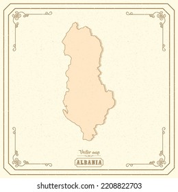 Map of Albania in the old style, brown graphics in retro fantasy style