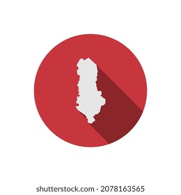 Mapa de Albania en círculo rojo con una sombra larga