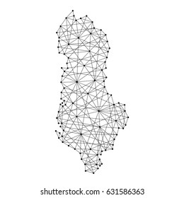 Map of Albania from polygonal black lines and dots of vector illustration