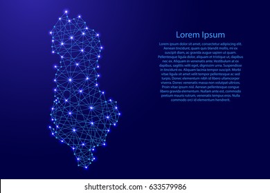 Map of Albania from polygonal blue lines and glowing stars vector illustration