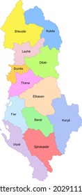 Map of Albania with representation of administrative divisions by counties