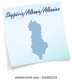 Map of Albania as sticky note in blue