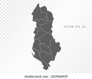 Map of Albania , vector illustration on transparent background. Items are placed on separate layers and editable.