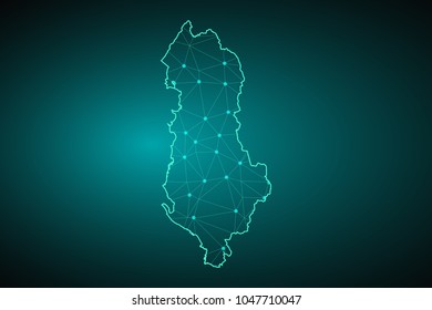 Map of Albania. Wire frame 3D mesh polygonal network line, design sphere, dot and structure. communications map of Albania. Vector Illustration EPS10.