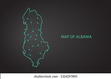 Map of Albania. Wire frame 3D mesh polygonal network line, design sphere, dot and structure. communications map of Albania. Vector Illustration EPS10. - Vector