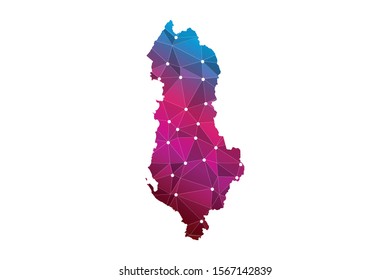 Map of Albania. Wire frame 3D mesh polygonal network line, design sphere, dot and structure. communications map of Albania. Vector Illustration EPS10.