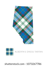 map of alberta in canada filled with pattern of regional dress tartan and fragment of it on white background