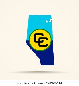 Map of Alberta in Caribbean Community flag colors