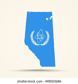 Map of Alberta in International Atomic Energy Agency (IAEA) flag colors