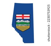 The map of the Alberta province with its official flag isolated on white background. Vector illustration