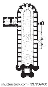 Map of Albi Cathedral, vintage engraved illustration. Industrial encyclopedia E.-O. Lami - 1875.
