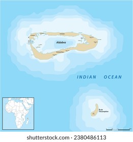 Map of Aldabra Atoll in the southwest of the Seychelles