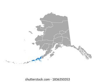 Map of Aleutians East in Alaska on white