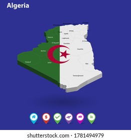 Map of Algeria, Algerial 3d Vector map. vector map of Algeria
